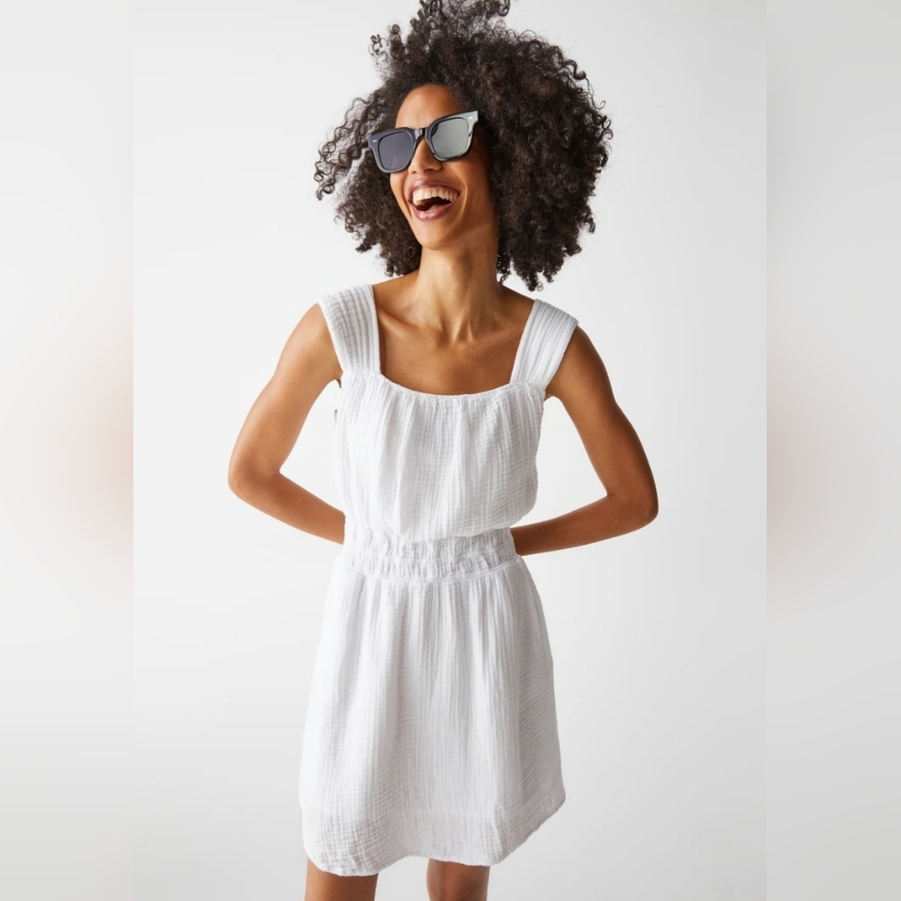 Michael Stars White Smocked-Waist Gauze Sundress
